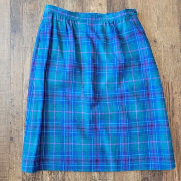 Vintage Pendleton Blue Purple Plaid Wool Skirt - Picture 1 of 8